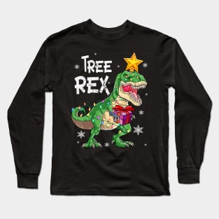 Christmas Dinosaur Tree Rex Pajamas Men Boys Kids Xmas Long Sleeve T-Shirt